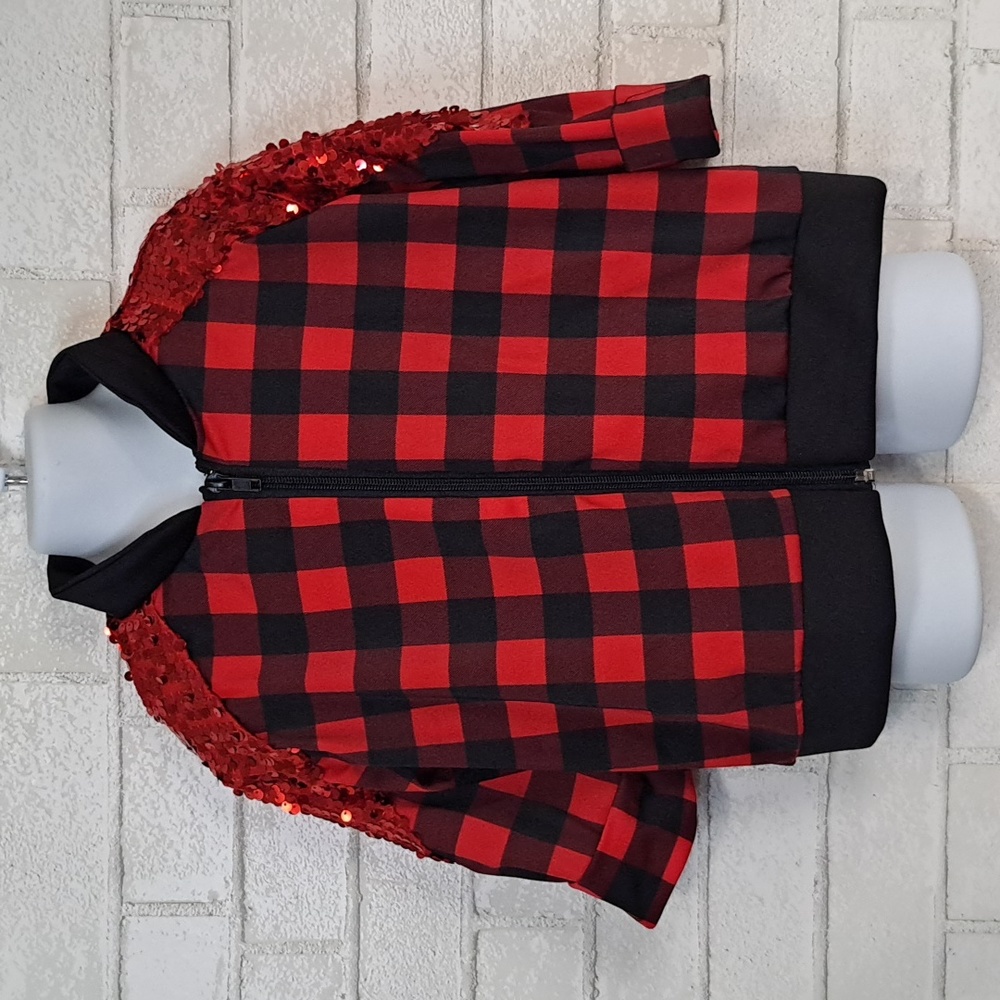 Weissman Hip Hop Dance Jacket Size Medium Child Red Black Checkered Sequins
